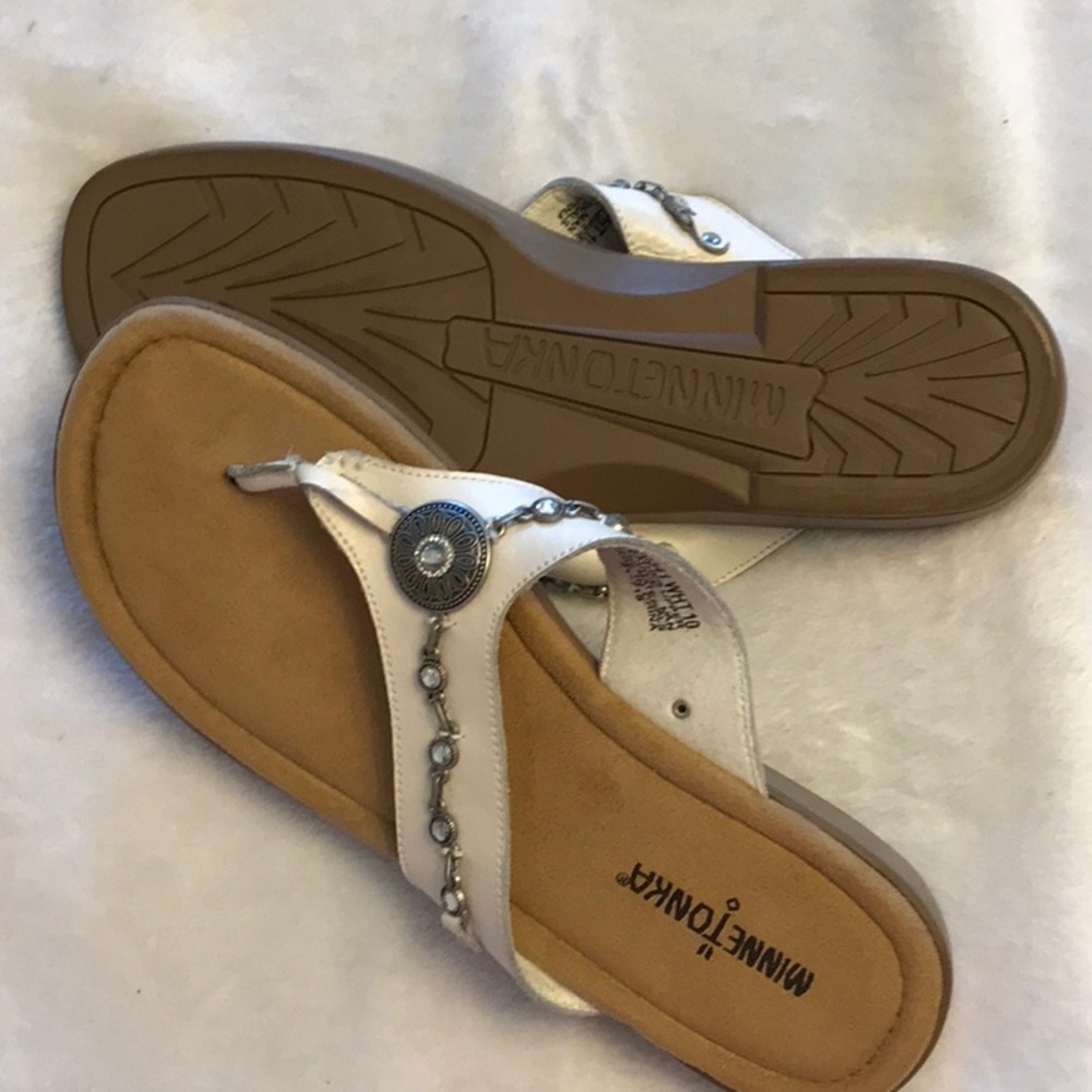 Minnetonka white jeweled sandals